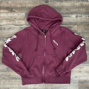 Obey zippered jacket with hoodie- Burgundy